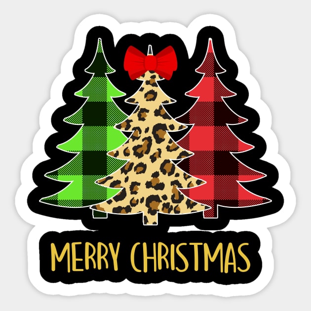 Merry Christmas Tree Leopard Buffalo plaid Sticker by WinDorra